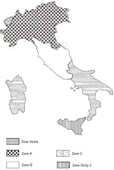 illustrazione di una mappa dell'Italia suddivisa in territori con le relative zone di gravità